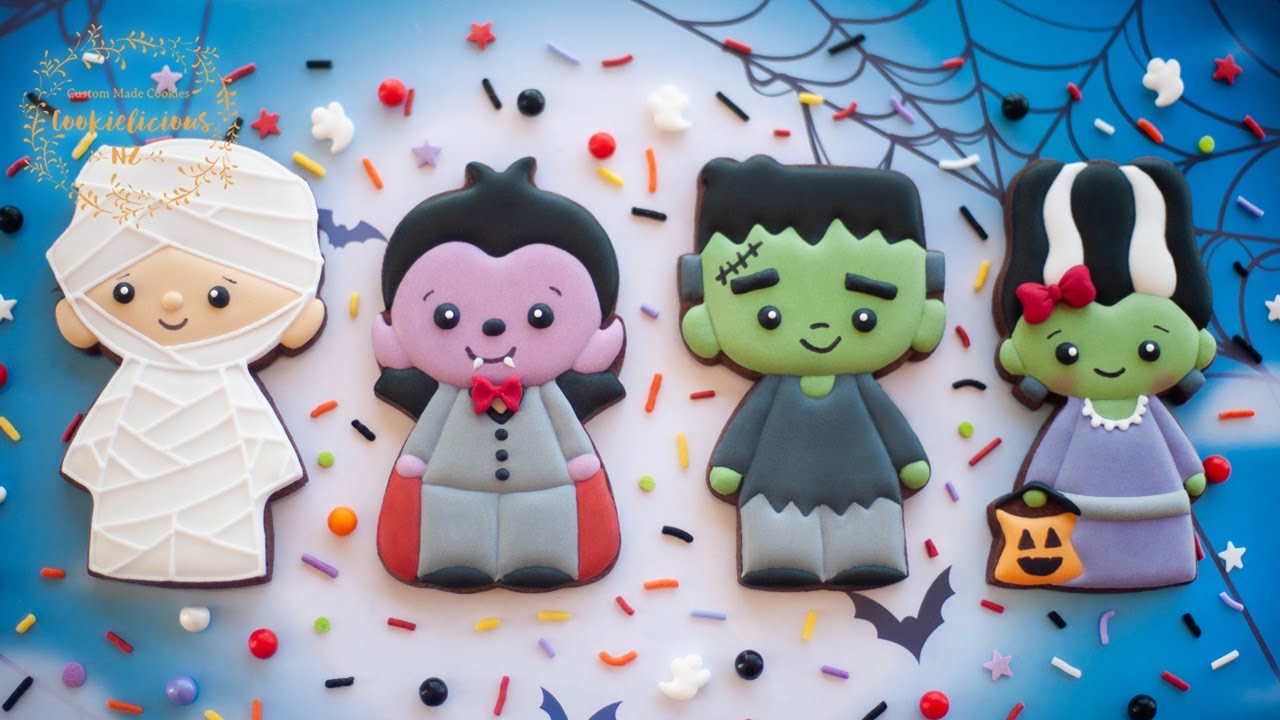 How to decorate CUTE HALLOWEEN Cookies  ~ 4 Classic Halloween Characters!