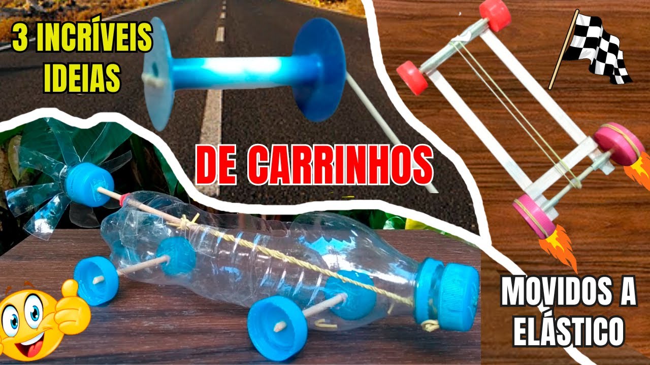 3 INCRÍVEIS IDEIAS de CARRINHOS MOVIDOS a ELÁSTICO - PASSO A PASSO #brinquedo #reciclagem #carrinho