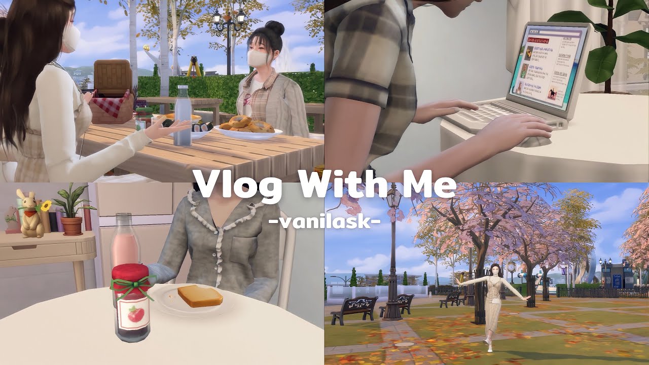 [ Sims 4 Vlog ] 🥪 ⸝ ⸝🍎𓈒ꪔ̤̥ study, jogging, picnic with friends etc.
