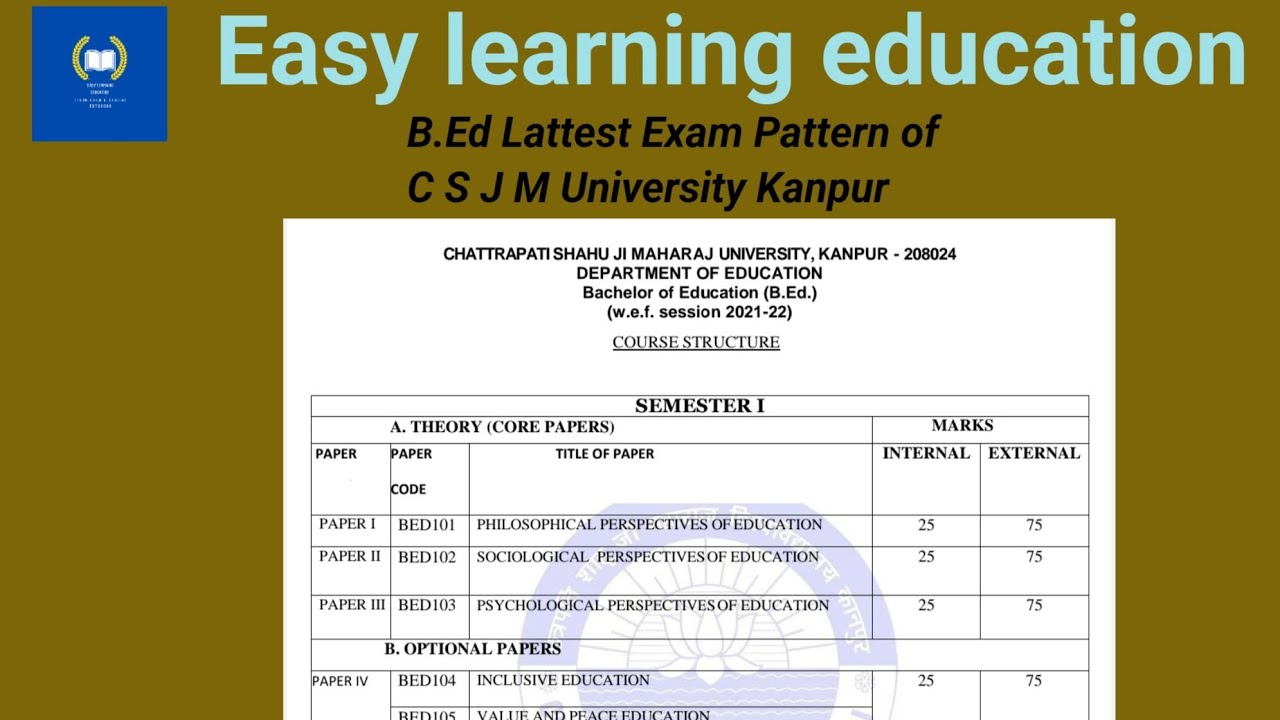 B.Ed Exam Pattern |2023-2025 |C S J M University Kanpur #csjmu #csjmulatestnews #csjmbedexam
