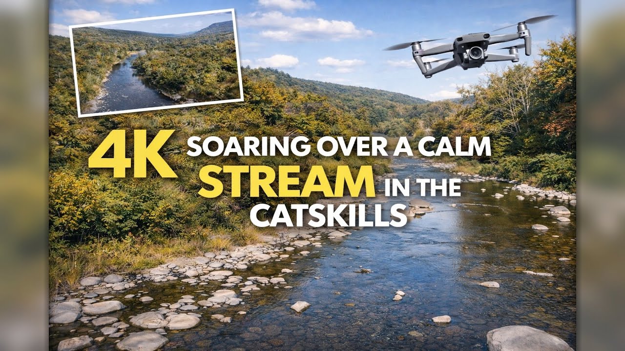 4K Drone Flight Over a Calm Stream in the Catskills, NY | Ambient Synth Relaxation