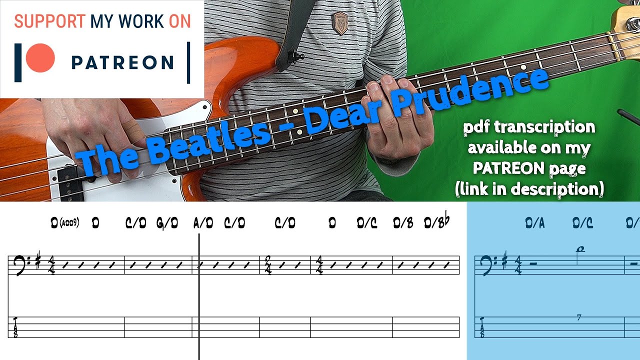 Beatles - Dear Prudence (Bass cover with tabs)