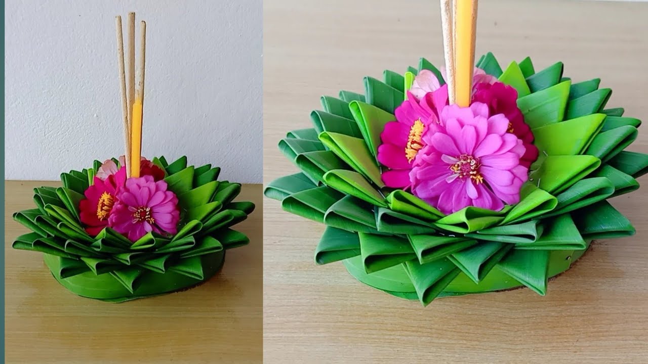 กระทงใบตองแบบง่าย ep.55 How to make a banana leaf krathong. Loy Kratong Festival