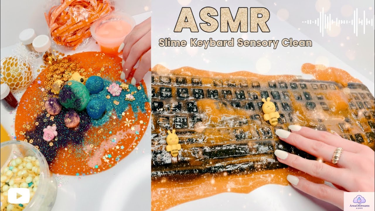 Deep Sleep ASMR💤: Honey Slime 🐝Keyboard Cleaning✨ & Glitter and Clay Mix🫟 - Relaxing Sounds💆🏼‍♀️✨