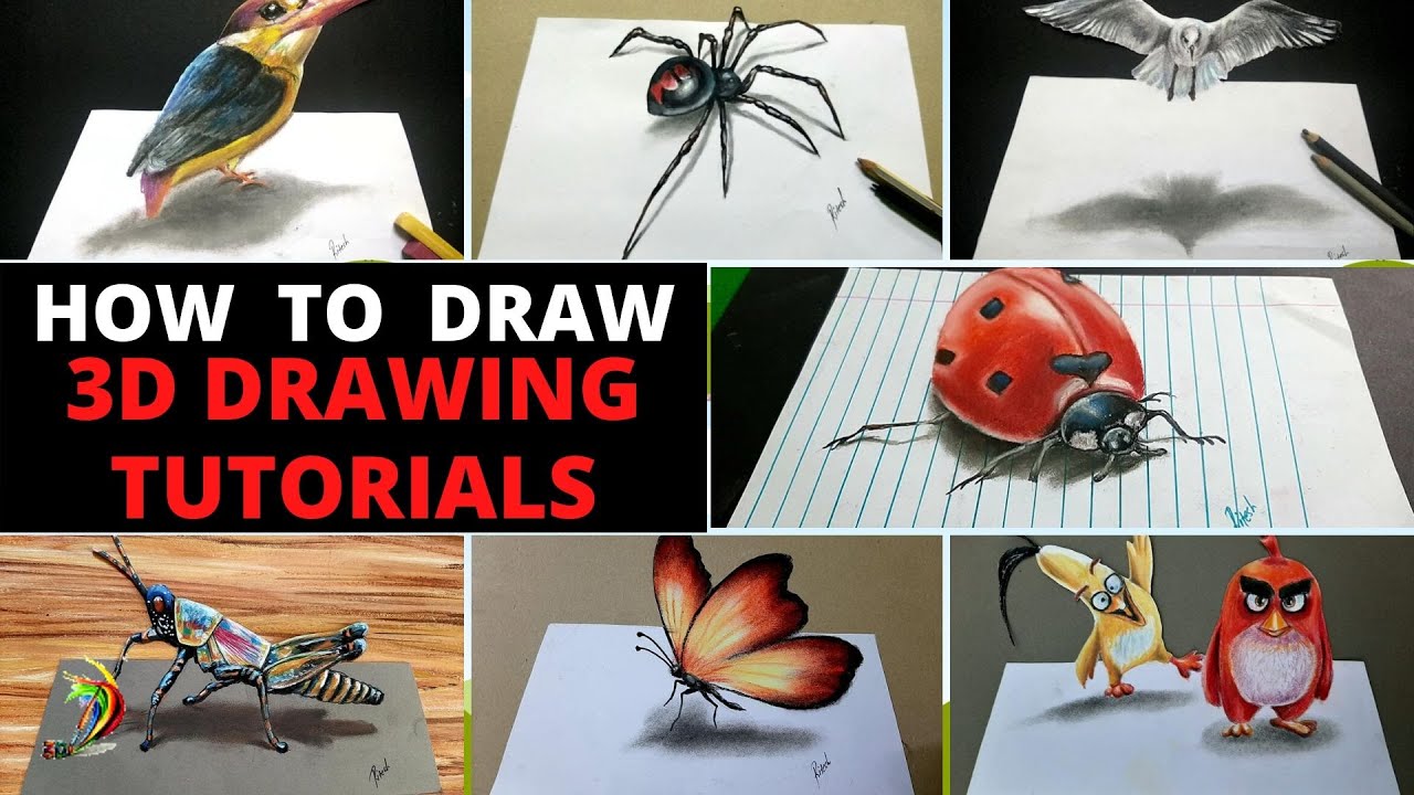 Very Easy 3D Drawing Tutorials For Beginners | How To Draw 3D Drawings