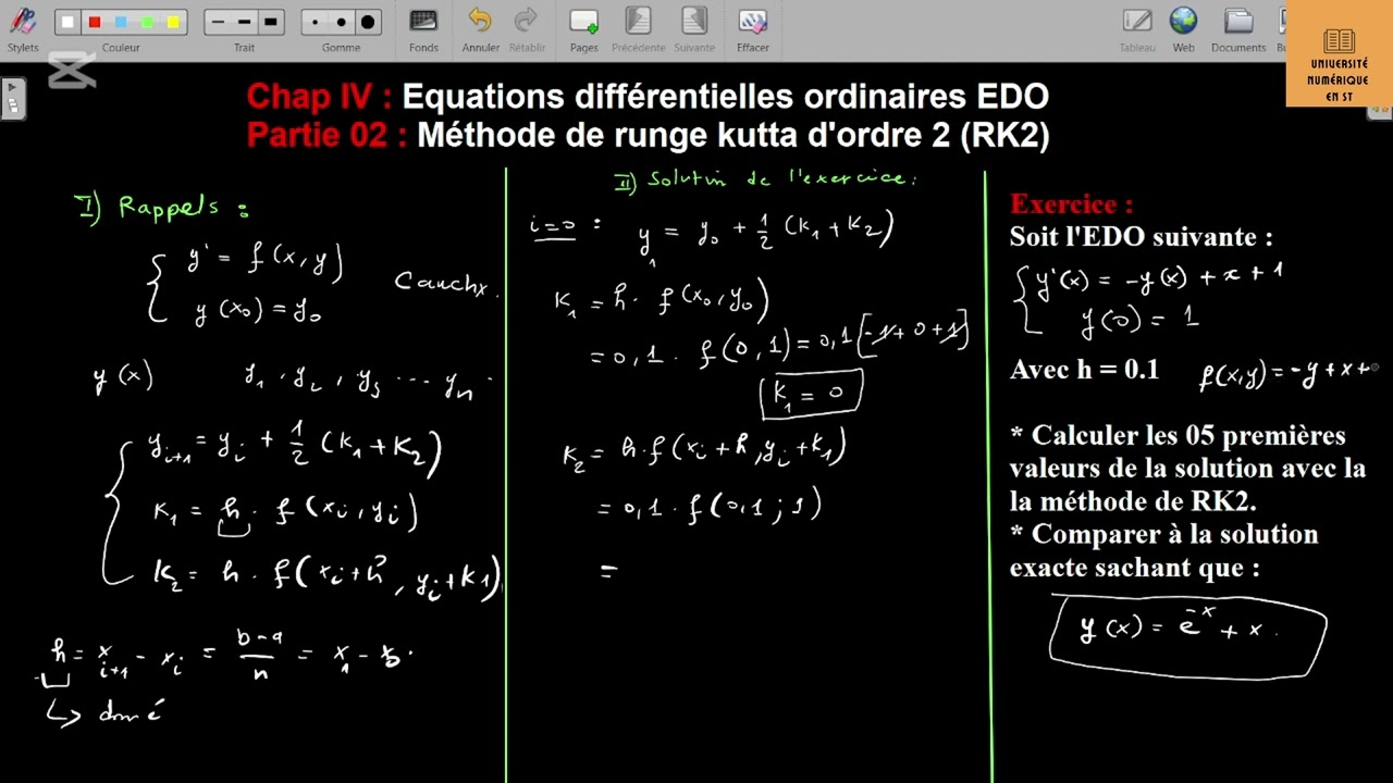 IV.2. Méthode de Runge Kutta d'ordre RK2 (cours et exercice)