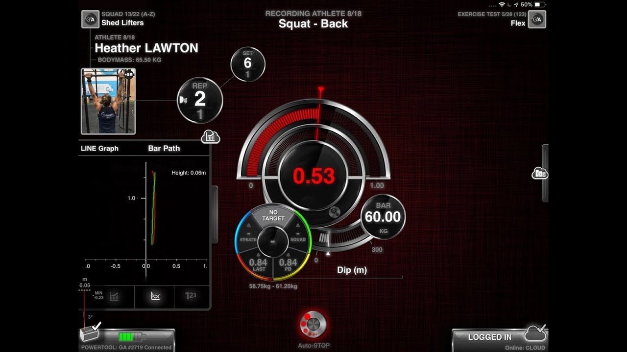 GymAware App - Display different parameters // Bar Path + Distance