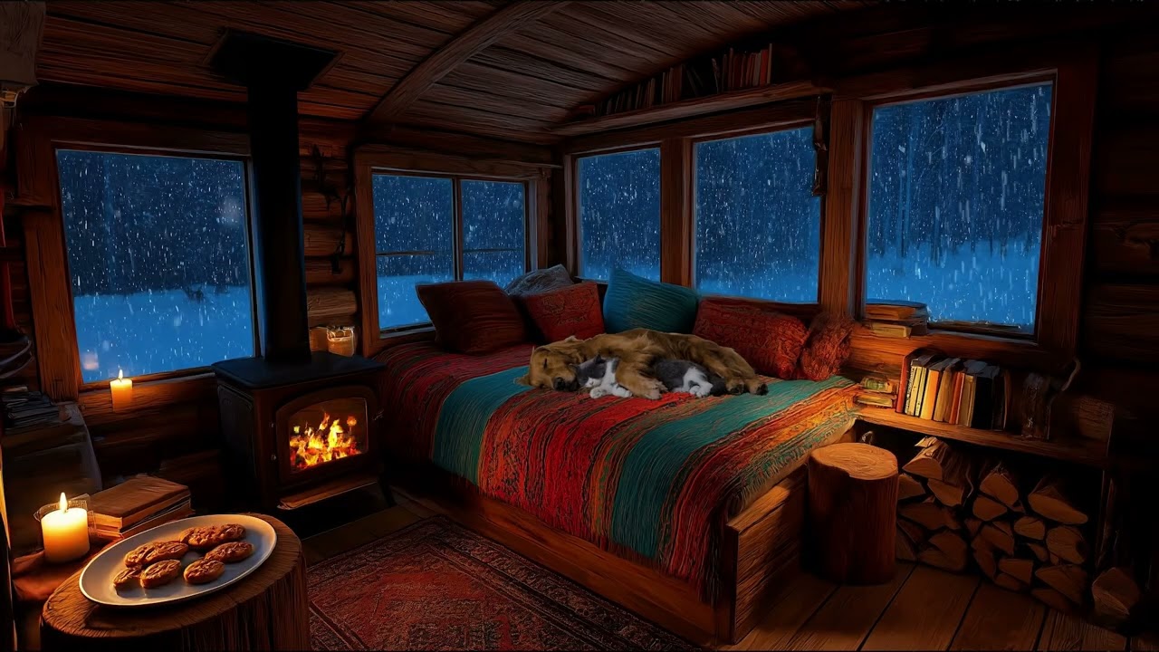 I Fell Asleep Instantly in This Cozy Winter Cabin Bedroom ❄️ Fireplace & Snow Sounds for Deep Sleep