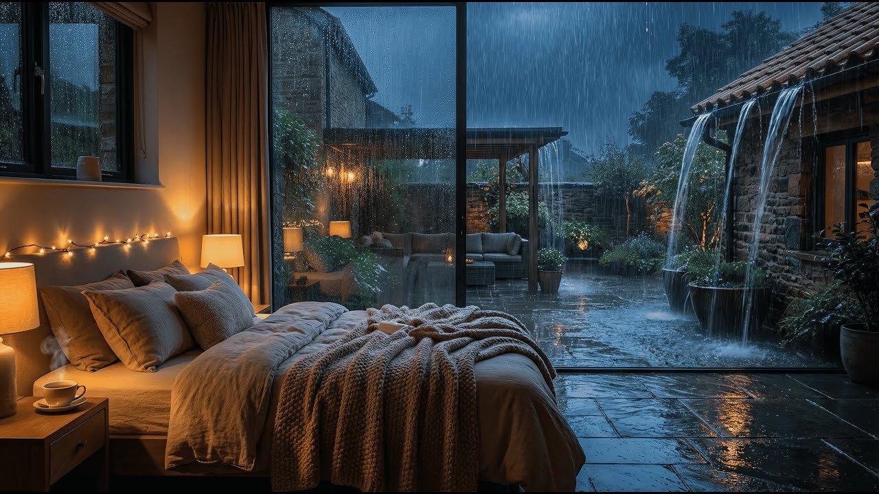 Safe Cozy Bedroom 🌙 Night Rain Sounds Outside for Sleeping