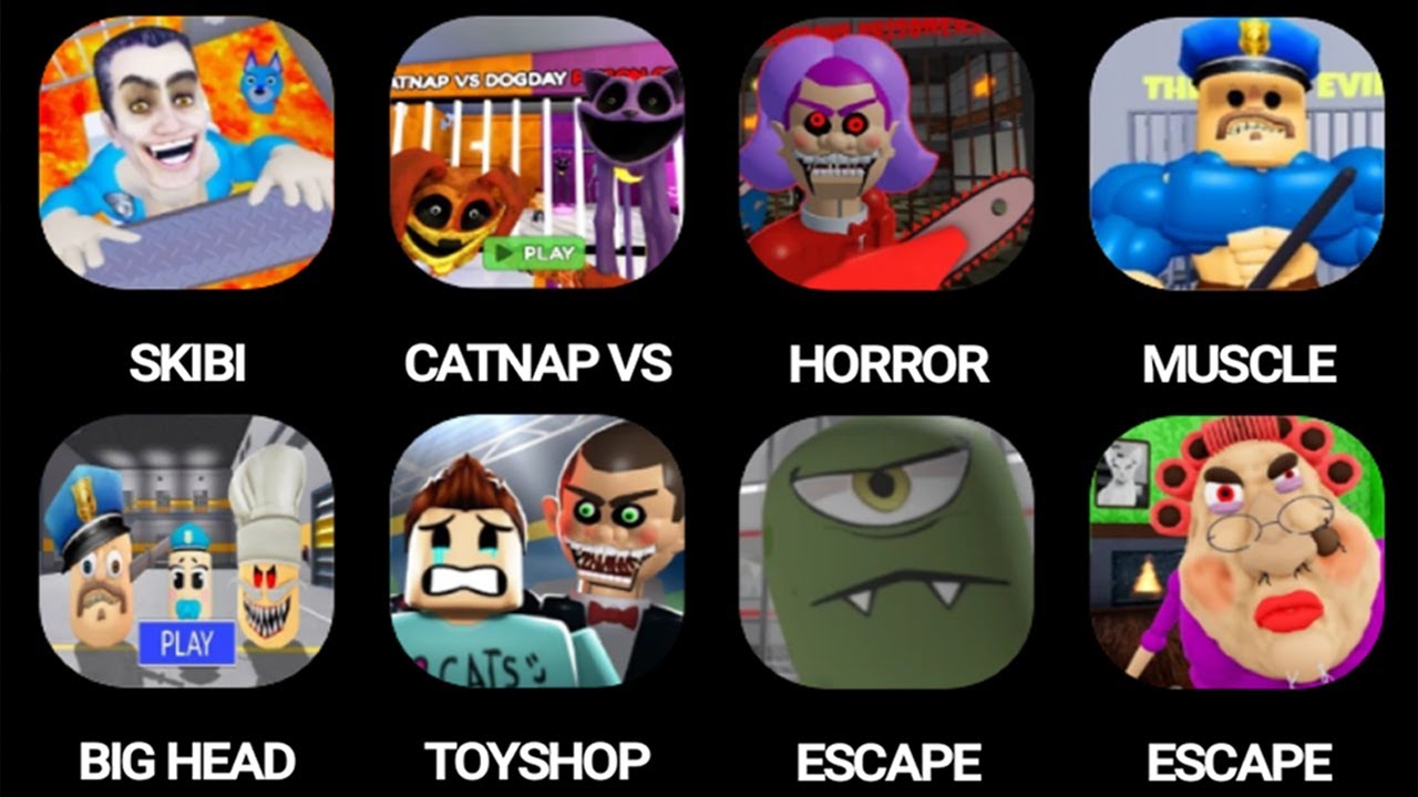 Skibi Toilet Prison Run, Horror Obby Barry's Prison, Escape Evil Grandma, Toyshop Run,..