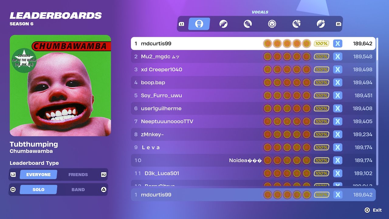 [Fortnite Festival S6] Tubthumping Expert Vocals 100% FC 1st Place All Perfects