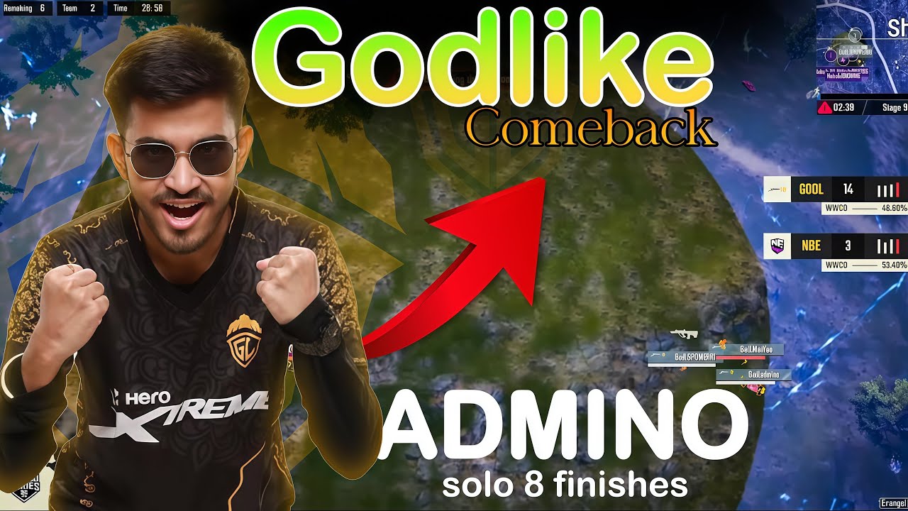 Godlike comeback 🔥 Admino solo 8 kills 🥵 BGIS Day 2