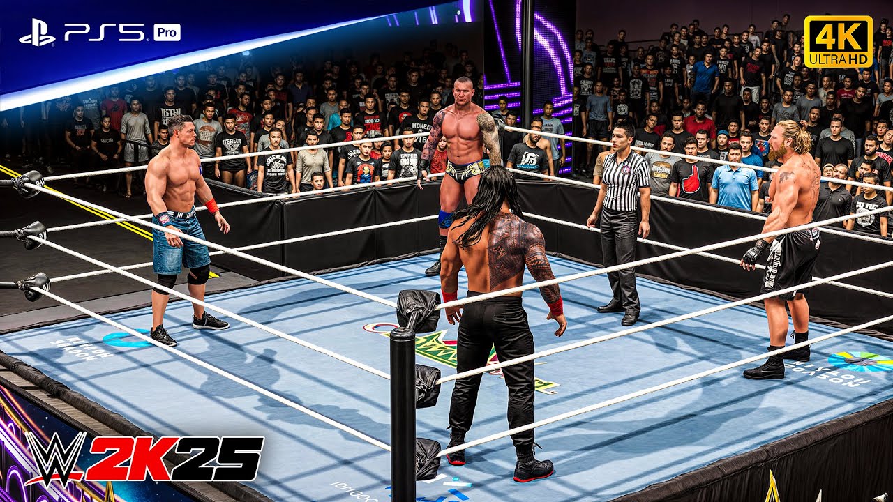 WWE 2K25 - Рэнди Ортон против Брока Леснара против Джона Сины против Романа Рейнса, битва 4 на 4 ...