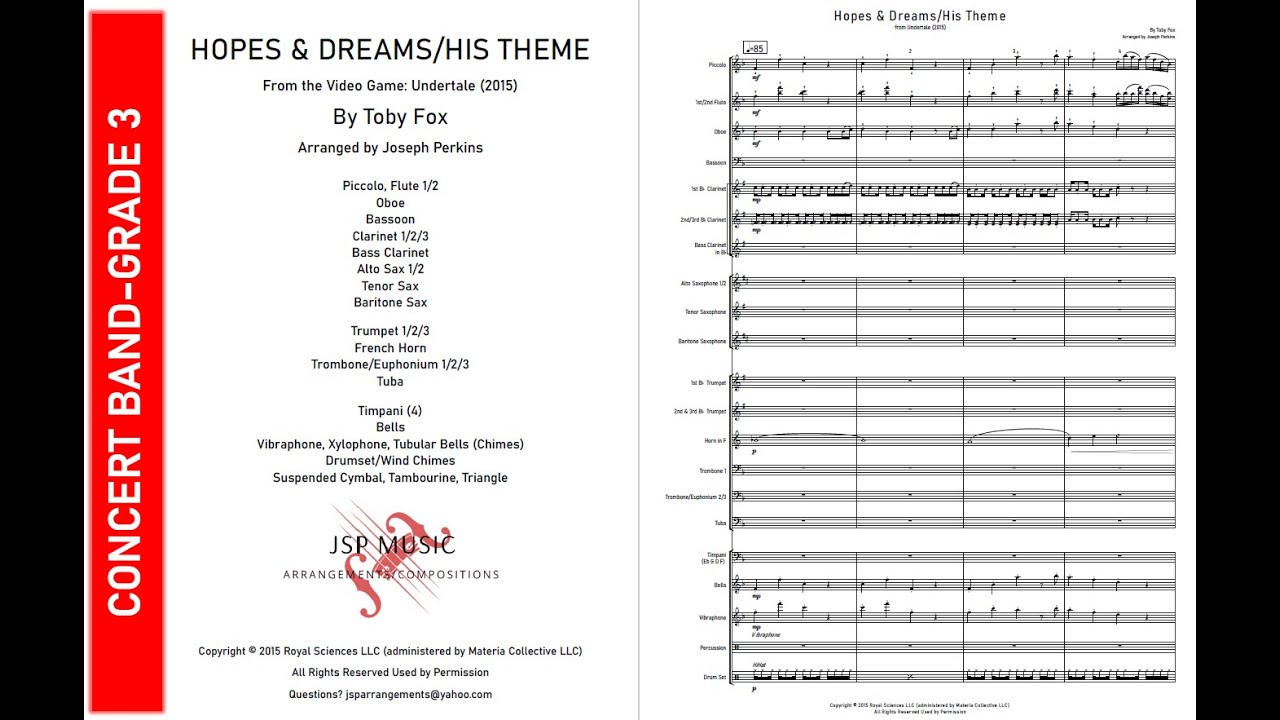 Hopes & Dreams/His Theme from Undertale (Concert Band Grade 3)