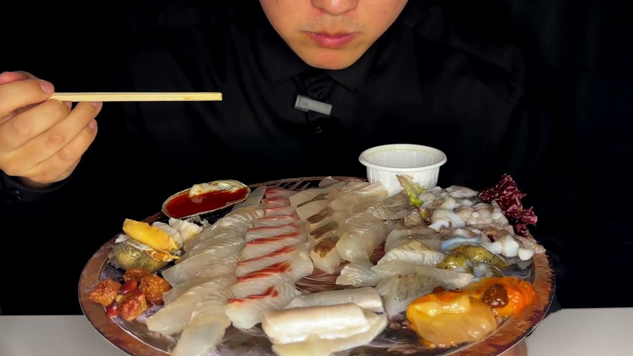 ASMR Korean Seafood Mukbang, 회 먹방, Eating, Sliced Raw Fish, 刺身モッパン