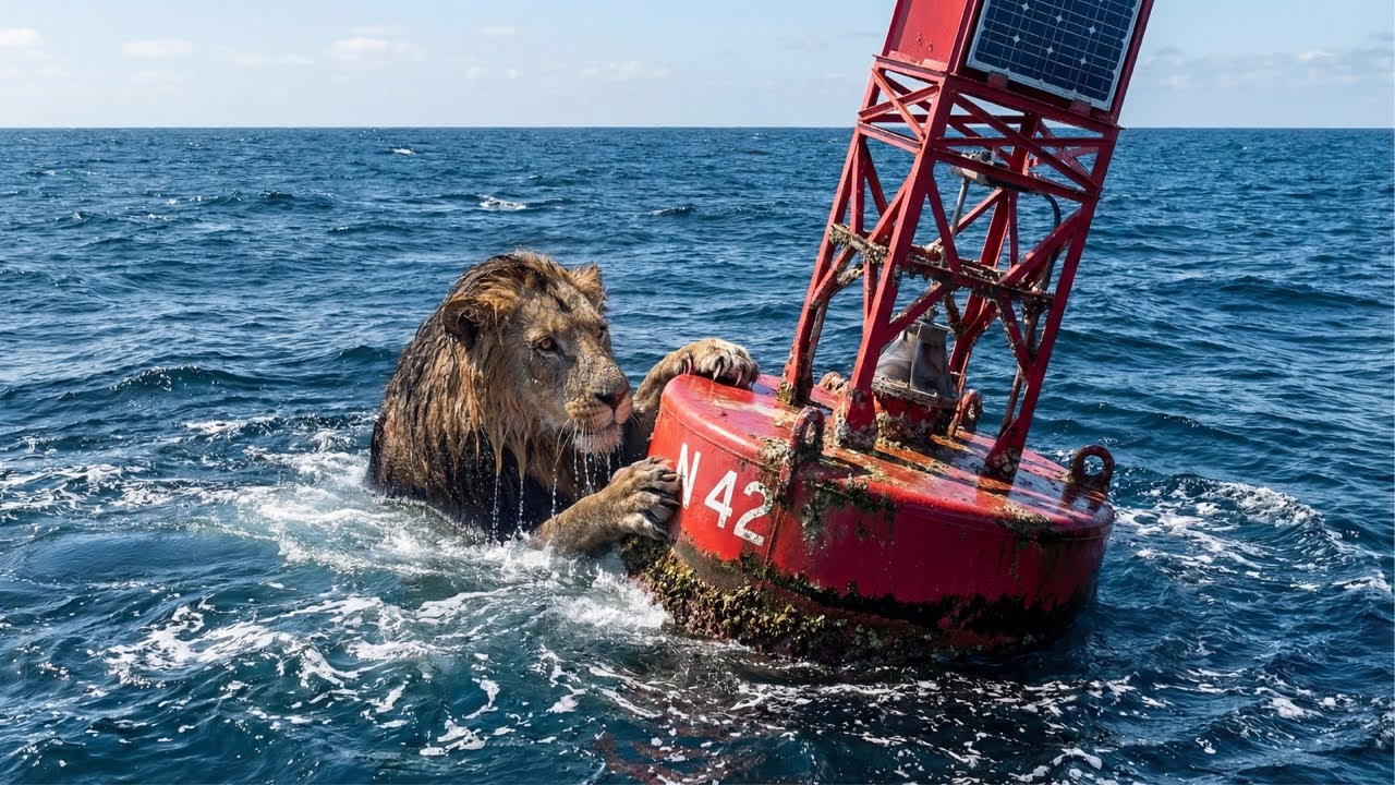 An Injured Lion Clung to a Navigation Buoy, You Won't Believe Who Came to Rescue It