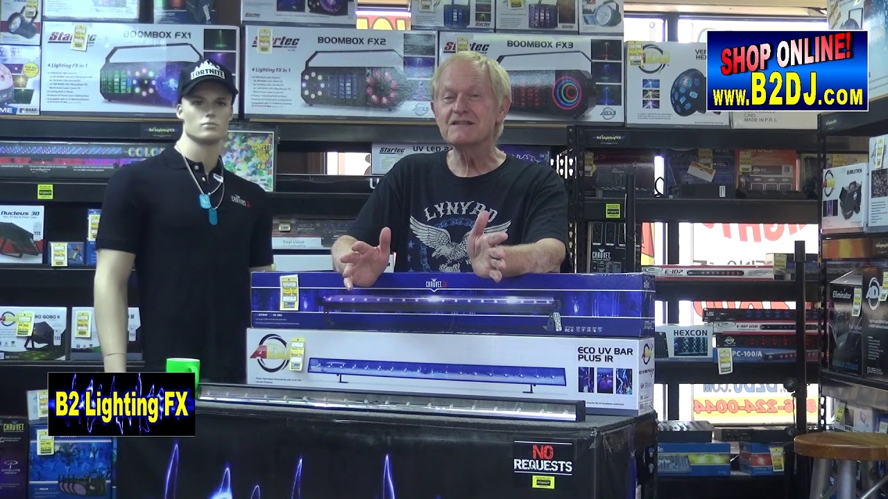 Review Chavet LED Slimstrip UV 18 IRC Black Light, Halloween Party vs. ADJ Eco UV Bar Plus IR B2DJ