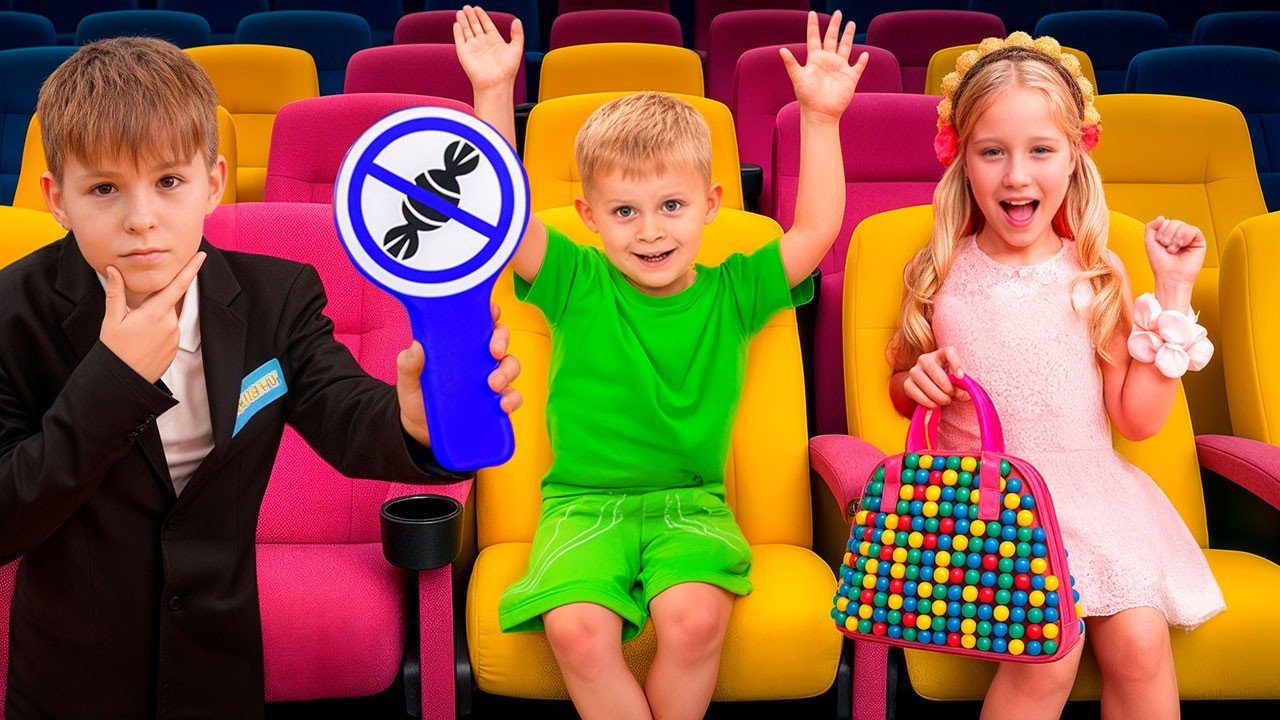 Anak-anak menyembunyikan permen di bioskop | Petualangan menyelinap!