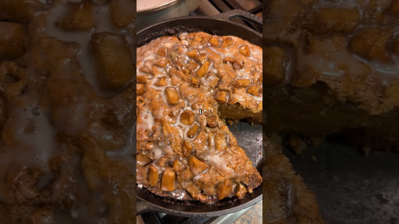 Making an Apple Fritter 🍎 Skillet Cake #shorts #recipe #foodie