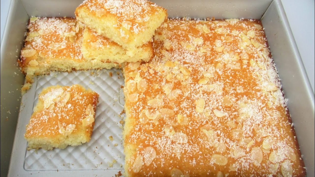 Basbousa Cake ، Semolina Coconut Rava Cake Recipe بسبوسه کیک نارگیلی