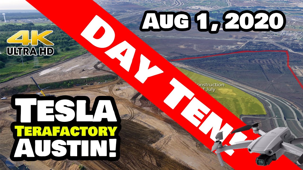 Tesla Gigafactory Austin 4K 8/1/20 - Tesla Terafactory Austin TX - Draining Ponds - Leveling - Fast!