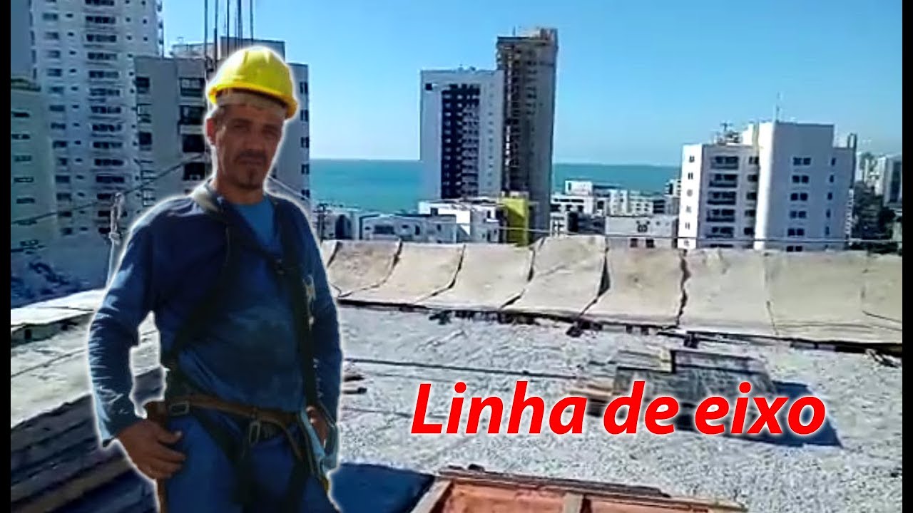 Laje de bandeja e LINHA de EIXO sendo colocadas para MARCAÇÃO de GABARITO