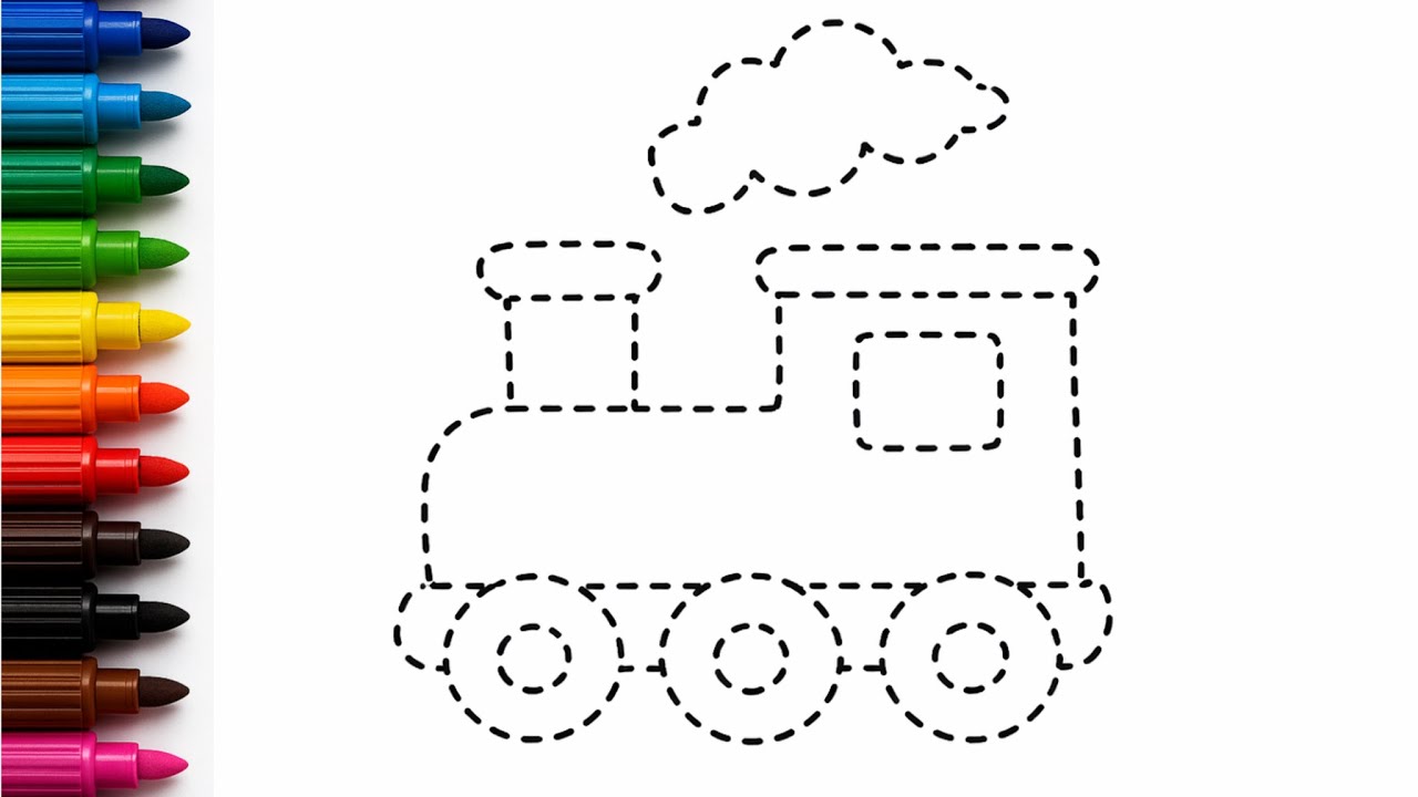 Train Drawing for Kids | Dotted Line Tracing Train | Easy Steam Engine Drawing #drawingkids 