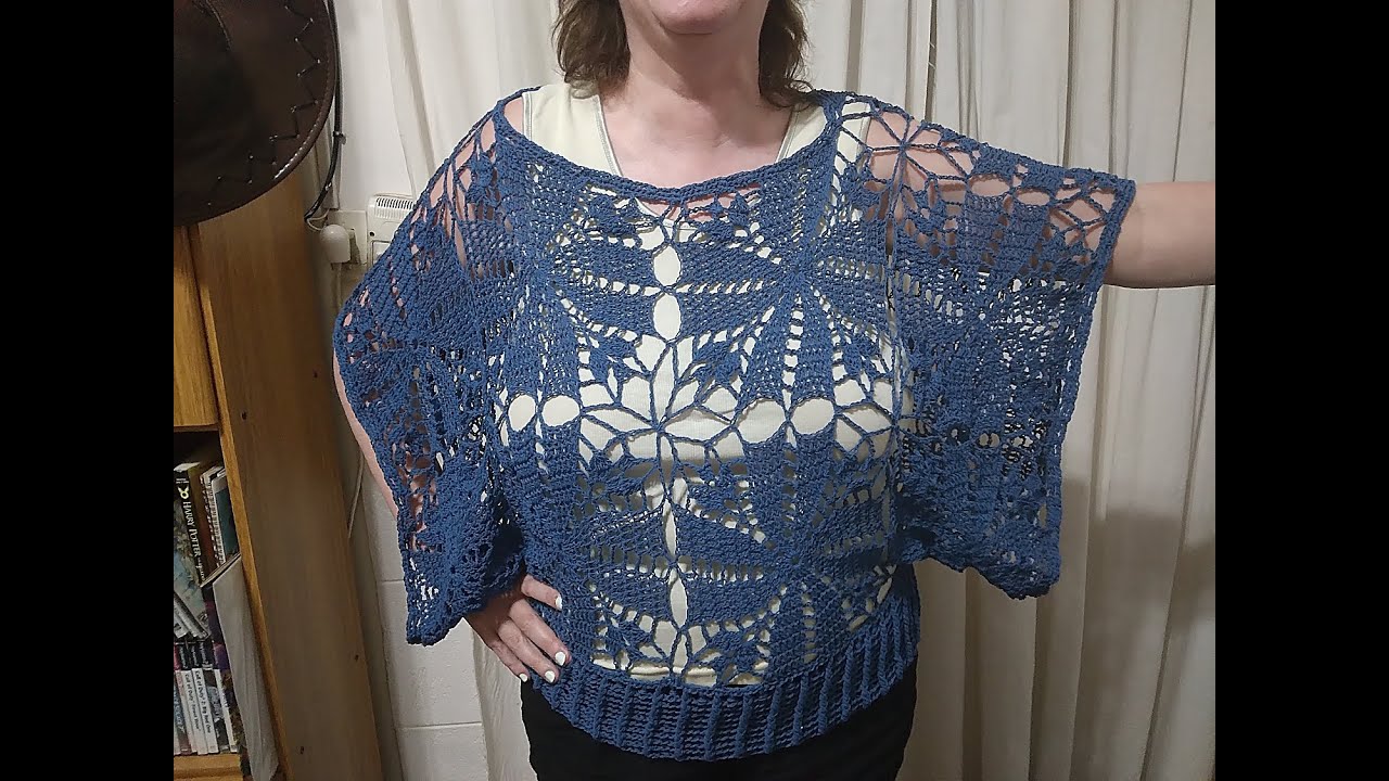 Poncho de Cuadrados en Hilo Primaveral