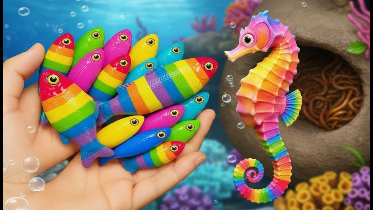 Catch Freshwater Aquarium Fish in Giant Colorful Eggs, Snail, Pencil Fish, Molly Fish, Turtle, Eels