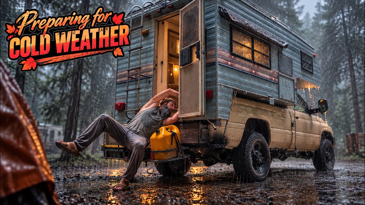 Preparing For The Cold - A Rainy Gloomy Day in My Truck Camper