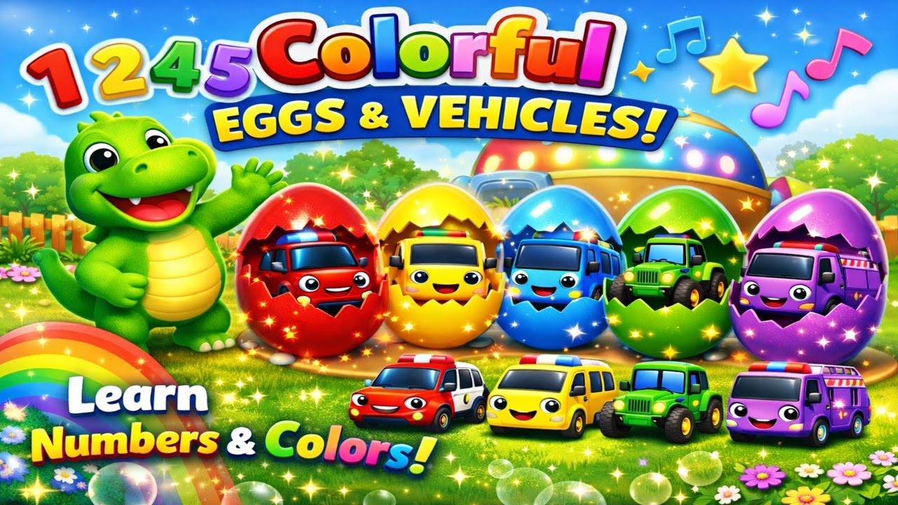 Colorful Eggs & Vehicles | Learn Numbers & Colors with Bubbleee 🦖 Sing & Dance for Kids🥚