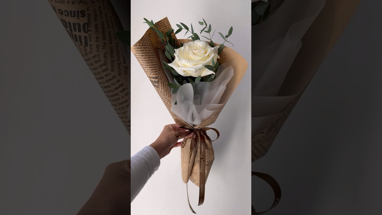 EASY & FAST TUTORIAL How to wrap a single rose in craft / brown paper KOREAN FLOWER WRAPPING TECHNIC