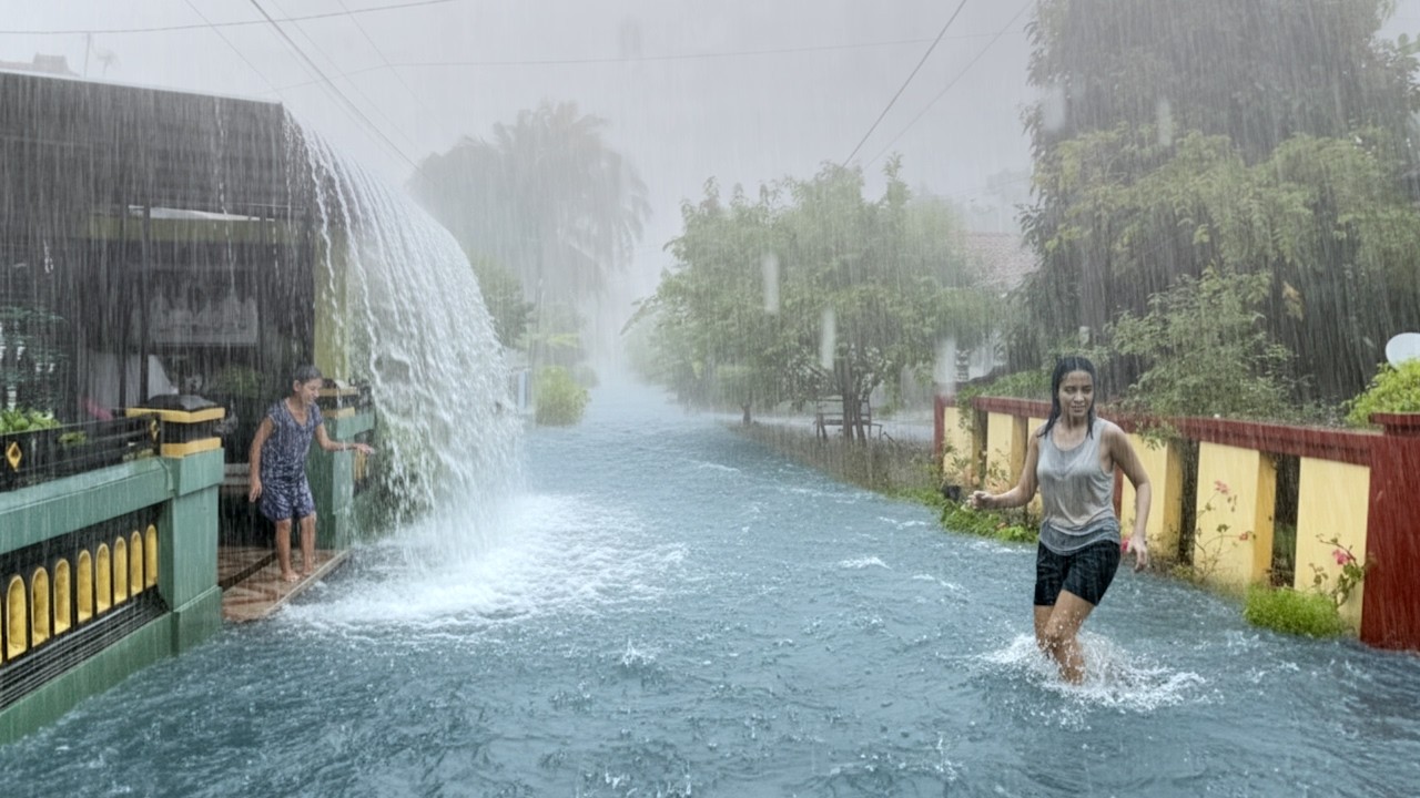 Сильный дождь и гроза в Тихой зеленой деревне ⛈️ для сна и отдыха 🌧️ Лечение бессонницы