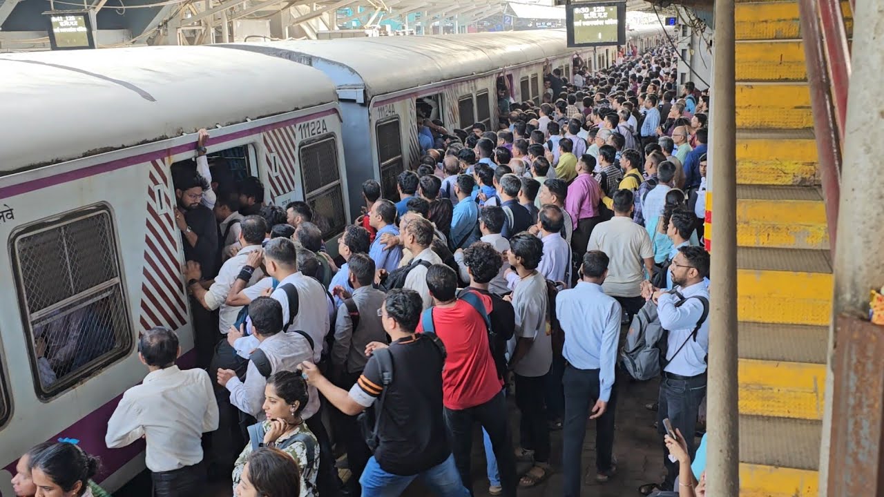 Crowd Rush At Local Train Dombivli Railways Station Arrival and Departure Dadar Railways