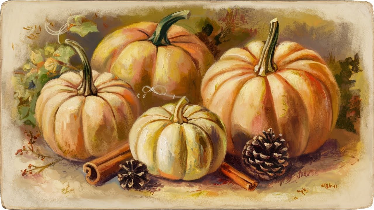 4K Vintage Pumpkin Painting | Cozy Fall Art with Warm Colors | Frame TV Art