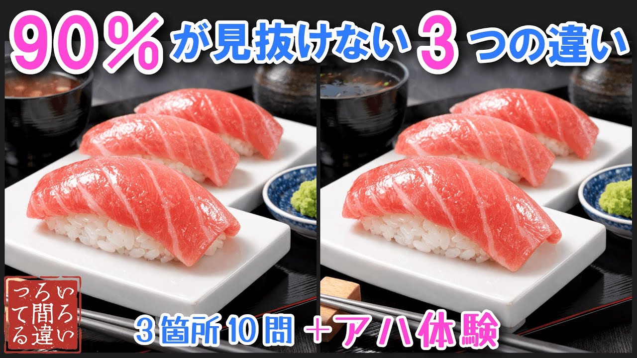 【料理で脳トレ】大間のマグロの3つのまちがいさがしで集中力と記憶力を楽しく鍛えよう！【認知症予防/アハ体験/頭の体操/日本食】