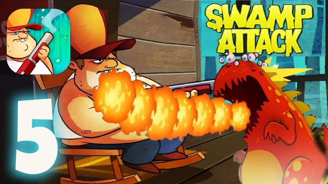 Босс-огненный монстр прибыл!!!! (Прохождение игры Swamp Attack 1, эпизод 5, битва с боссом)