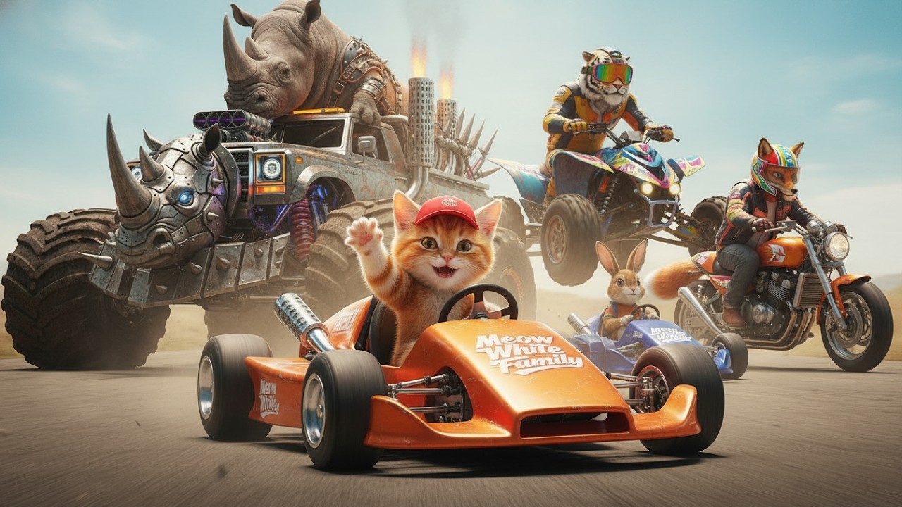 A Small Kitten in a Big Kart Race 🐱🏎️
