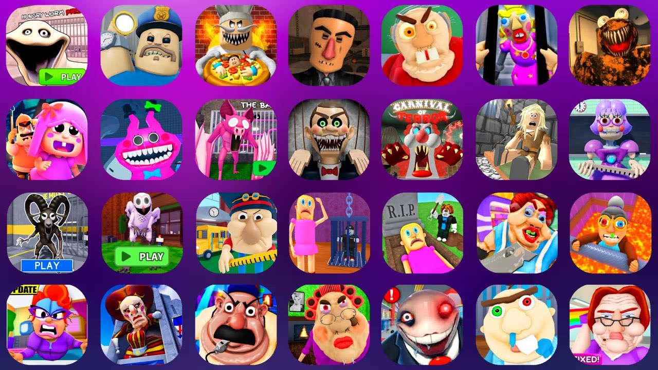 ROBLOX,HUNGRY WORM PRISON RUN,BARRY'S PRISON RUN,Papa Pizza's Pizzeria,OLD PSYCHO'S FACTORY,...