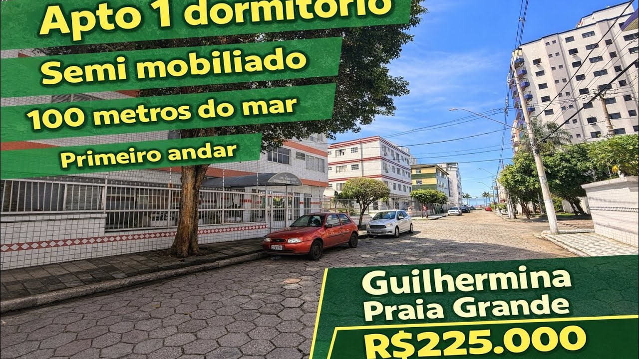 R$225.000 | 1 dorm | Semi Mobiliado | 1• andar | 100 m mar | Guilhermina, Praia Grande. OPORTUNIDADE
