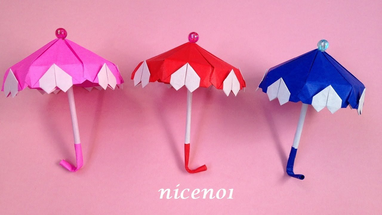 折り紙  傘 ハート付き 立体 折り方　Origami Umbrella with heart tutorial（niceno1）
