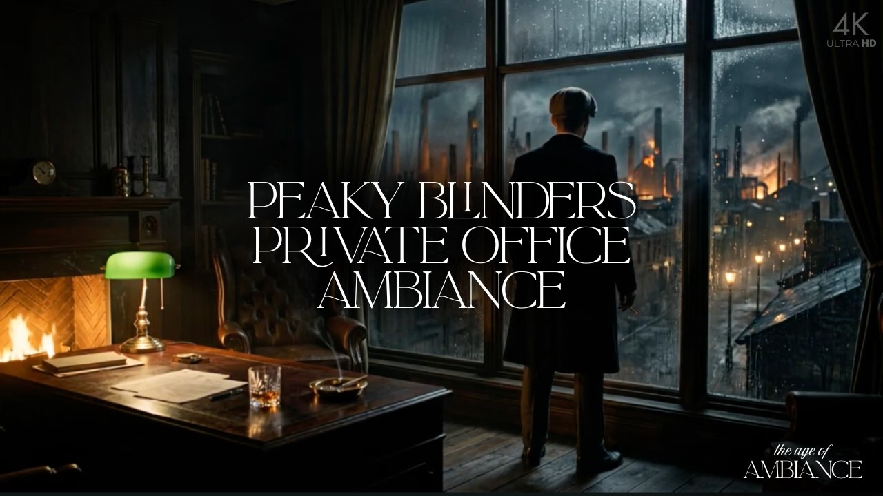 Peaky Blinders Private Office at Night | Rainy Day, Fireplace Crackling | 8 Hours for Sleeping