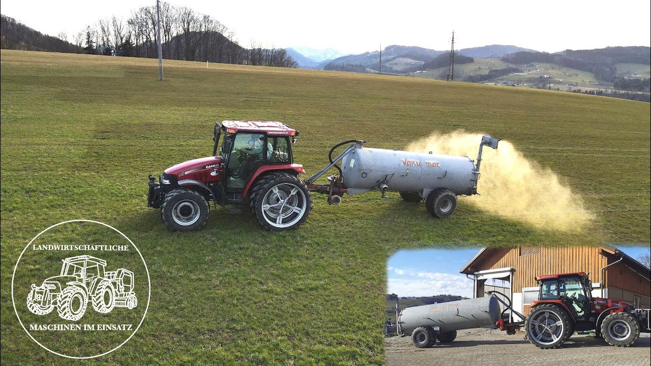 Güllefahren | Ein Case Traktor mit einem Vakutec Güllefass | Steyr 8055 + Güllemixer | Düngung