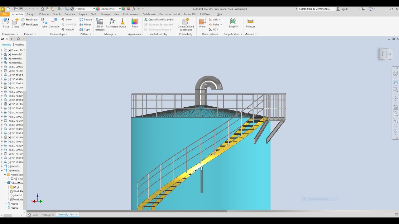 Autodesk inventor Create Staircase Around Silo With  Handrail Exercise 45