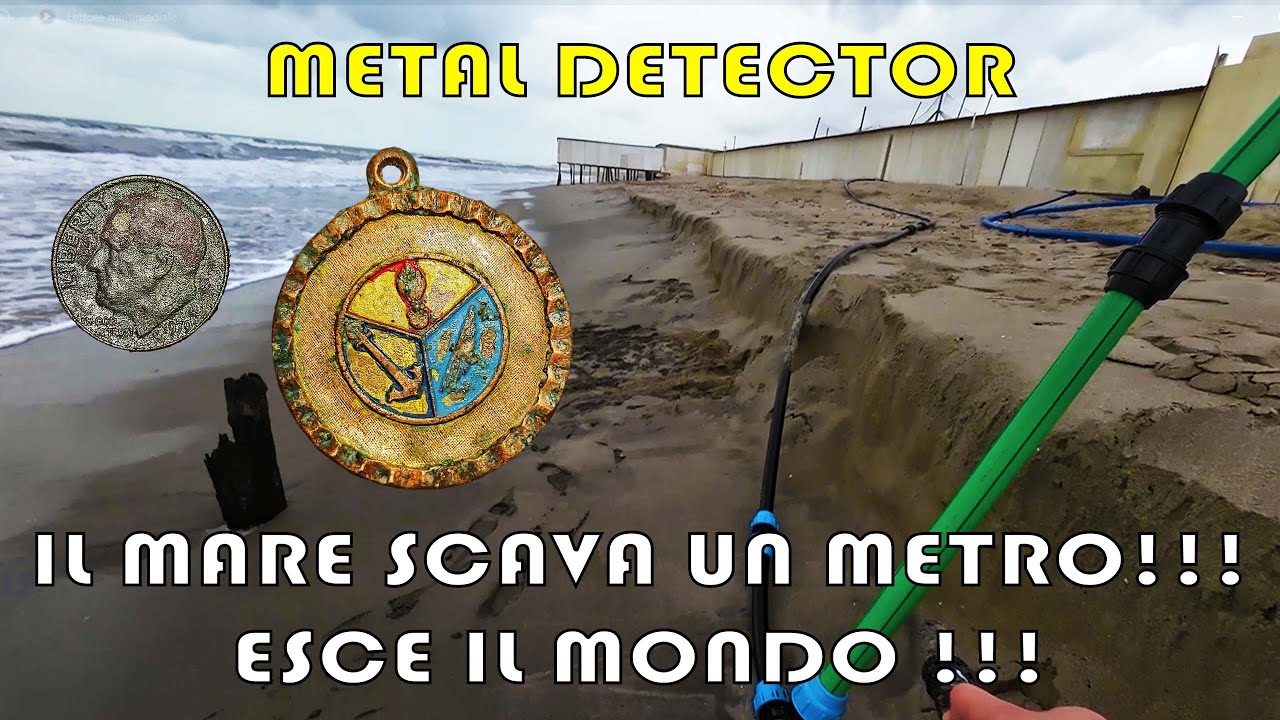 IL MARE SCAVA 1 METRO trovo MEDAGLIA FANTASTICA IN SPIAGGIA - Ricerca con il Metal Detector