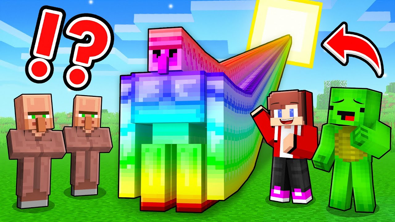 JJ and Mikey vs VILLAGERS: LONGEST RAINBOW GOLEM BATTLE in Minecraft - Maizen