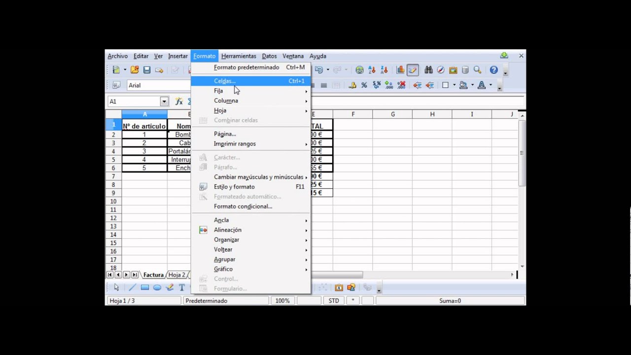 Open Office Calc: Formatos