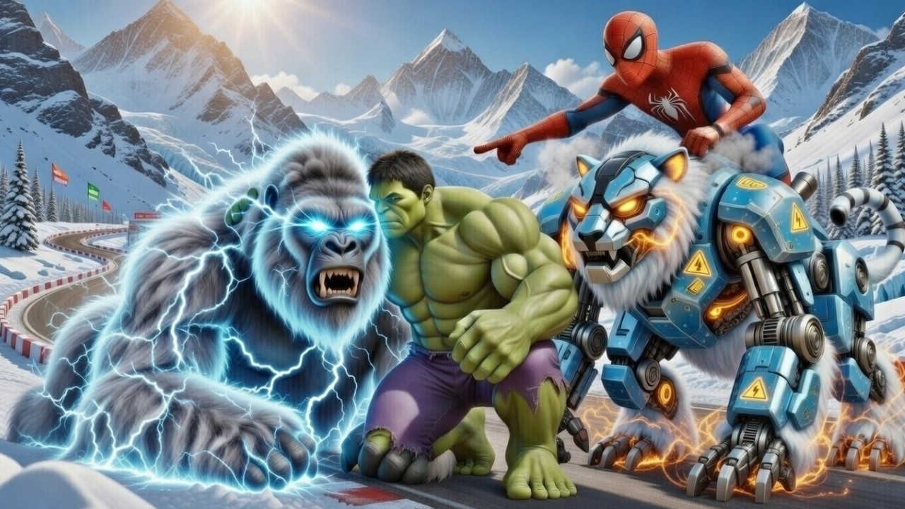 🦍🕷️ SPIDERMAN Wins The Magic Legendary YETI Snow Monster Racing Championship | Epic Racing Challenge