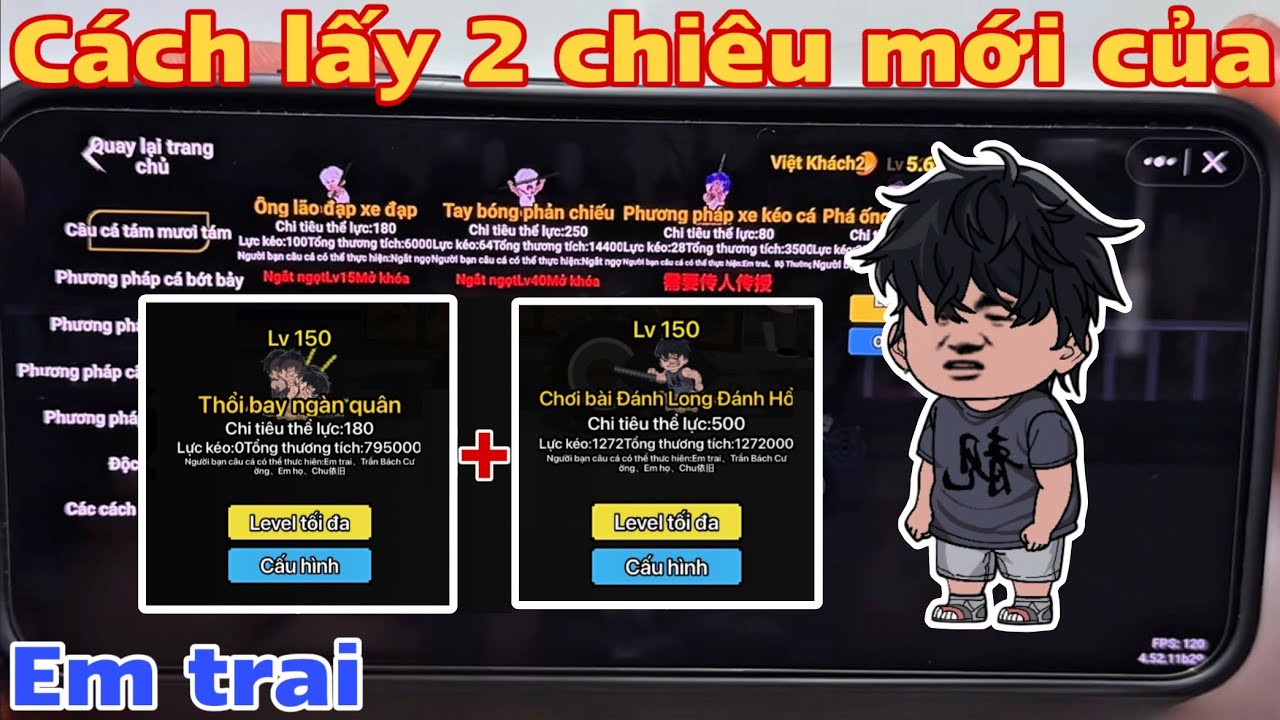 Cách lấy 2 chiêu mới của em trai trong câu cá vạn cân
