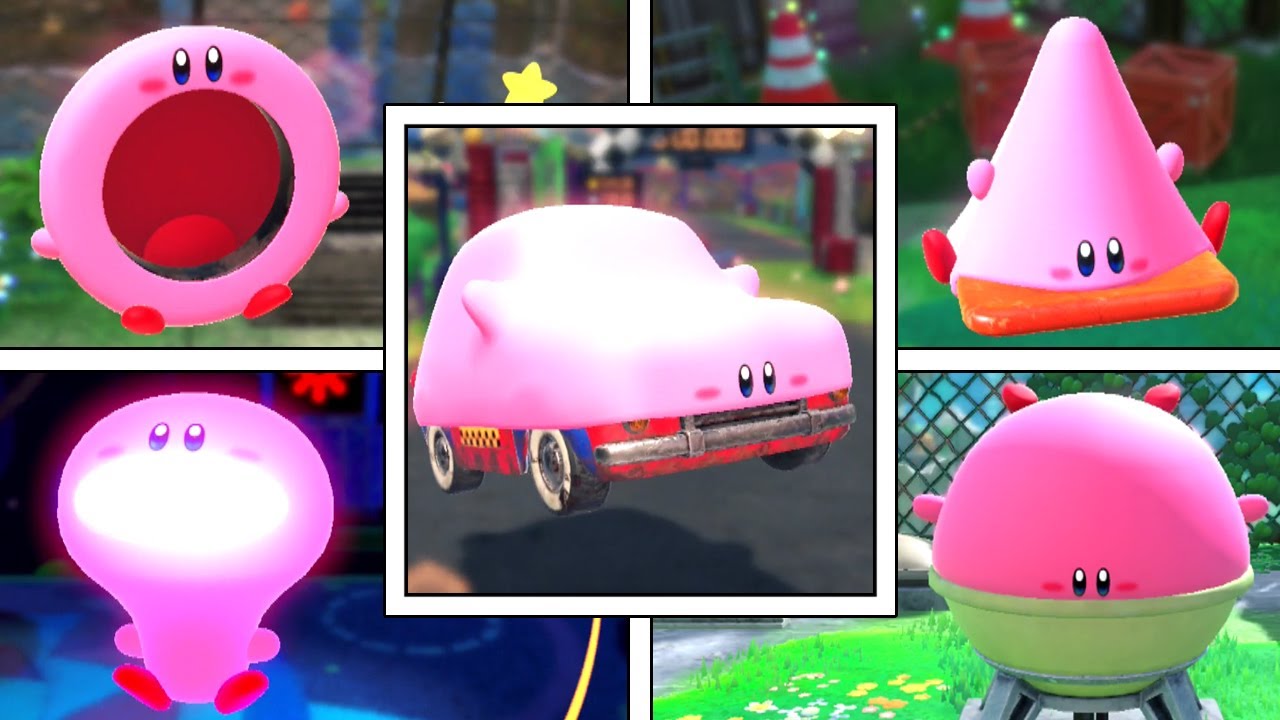 Kirby And The Forgotten Land - All Mouthful Mode Transformations + Death Animations